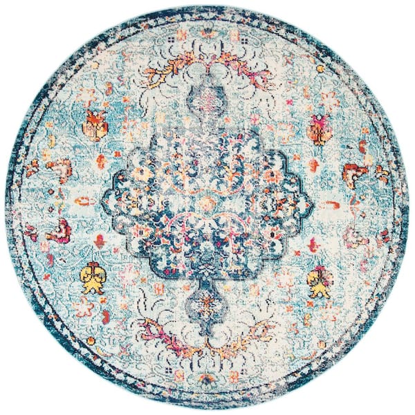 SAFAVIEH Madison Navy/Light Blue 4 ft. x 4 ft. Round Area Rug