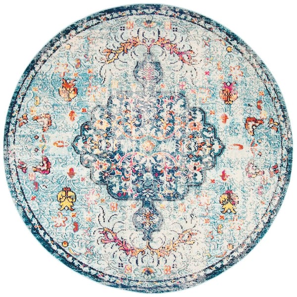 SAFAVIEH Madison Navy/Light Blue 5 ft. x 5 ft. Round Border Area Rug