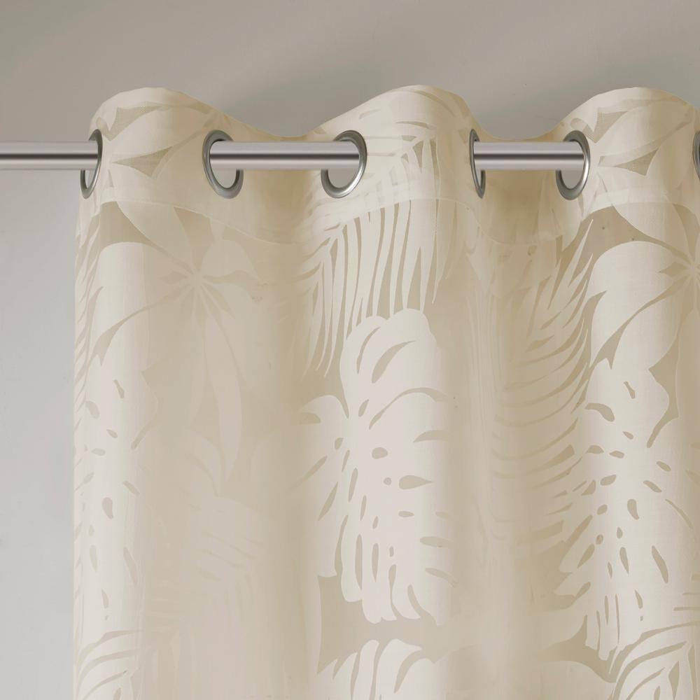 Natural Palm Leaf Sheer Grommet Window Curtain