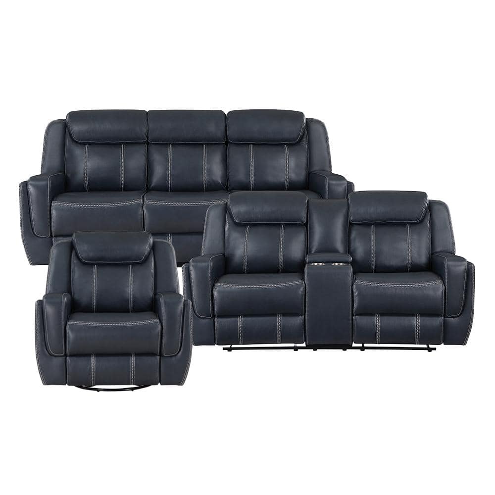 Colin 86 in. W Straight Arm Faux Leather Rectangle 3-Piece Manual Reclining