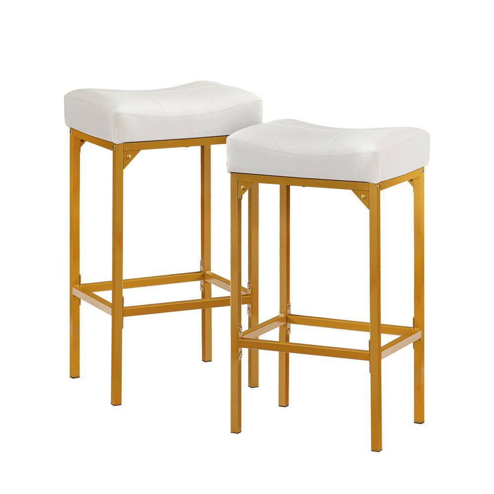 Tatahance 28 in. Golden Backless Metal Bar Stool with PU Leather