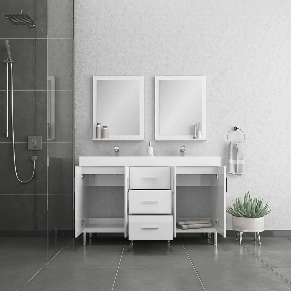 Ripley 60" White MDF Double Sink Freestanding Vanity