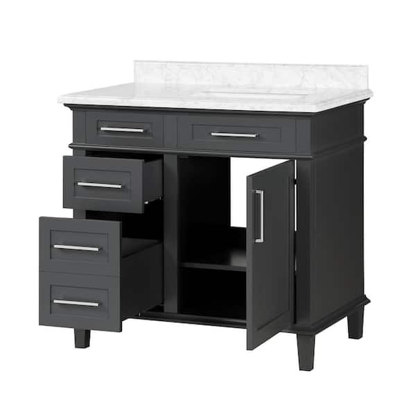 Home Decorators Collection Sonoma 36 in. W x 22 in. D x 34.50 in. H Bath Vanity in Midnight Blue with Carrara Marble Top