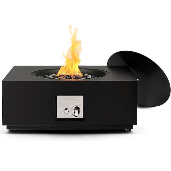 28 in. 40000 BTU Square Outdoor Propane Fire Pit Table with Glass Stone and Rain Cover