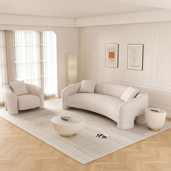 Manhattan Comfort Sylvia 2-Piece Modern Glam Angora Tweed Upholstered Sofa and Accent Chair Living Room Set