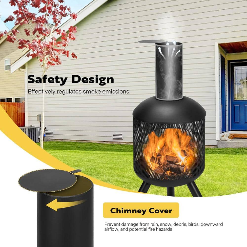 Black Cold-Rolled Steel 46-Inch Outdoor Chiminea