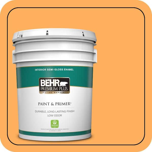 BEHR PREMIUM PLUS 5 gal. #280B-5 Vintage Orange Semi-Gloss Enamel Low Odor Interior Paint & Primer