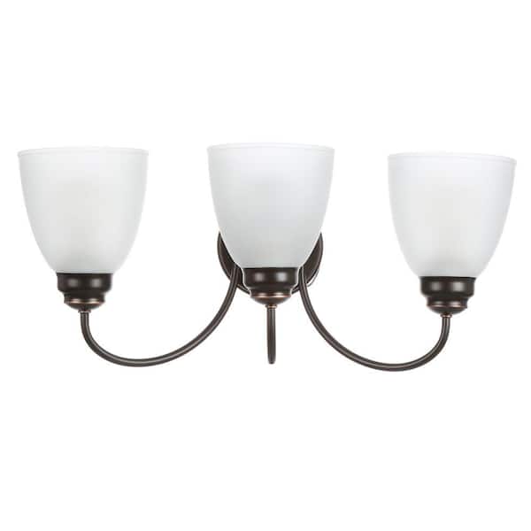 Hampton Bay Hamilton 3-Light Oil Rubbed Bronze Vanity Light with Frosted Glass Shades