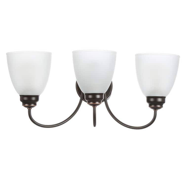 Hampton Bay Hamilton 3-Light Oil Rubbed Bronze Vanity Light with Frosted Glass Shades