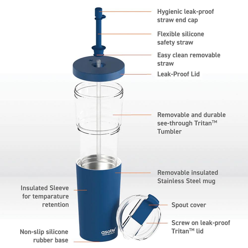 Blue Stainless Steel 28oz Travel Tumbler with Silicone Base