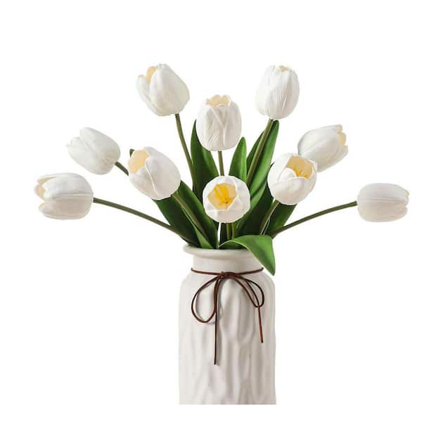 18.5 in. White Indoor/Outdoor Artificial Tulip