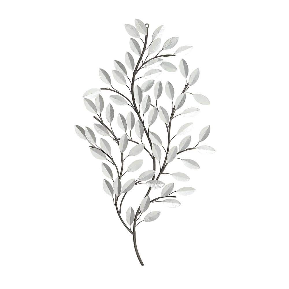 Litton Lane Leaf Metallic Silver Wall Decor with Stem 56848 The Home Depot