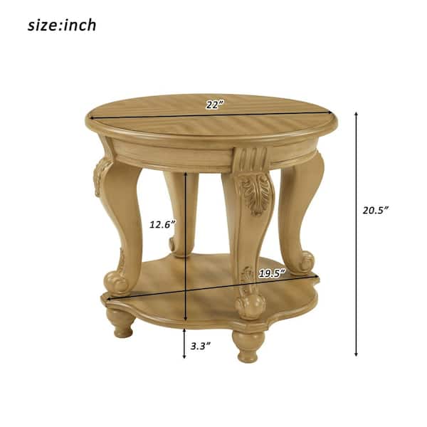 UOI 22 in. Antique Natural Round Wood End Table with Shelf and