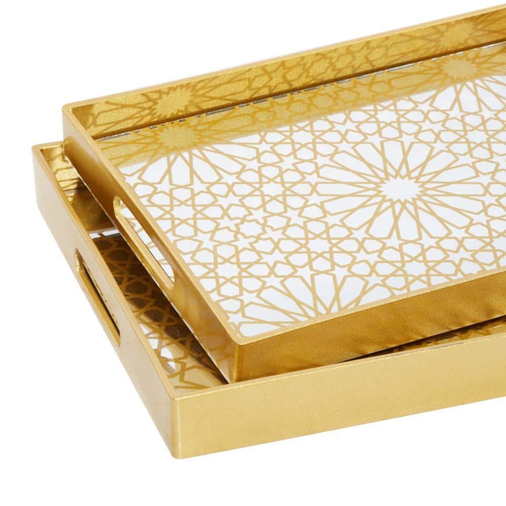 Gold Mirrored Geometric Plastic Decorative Tray Set
