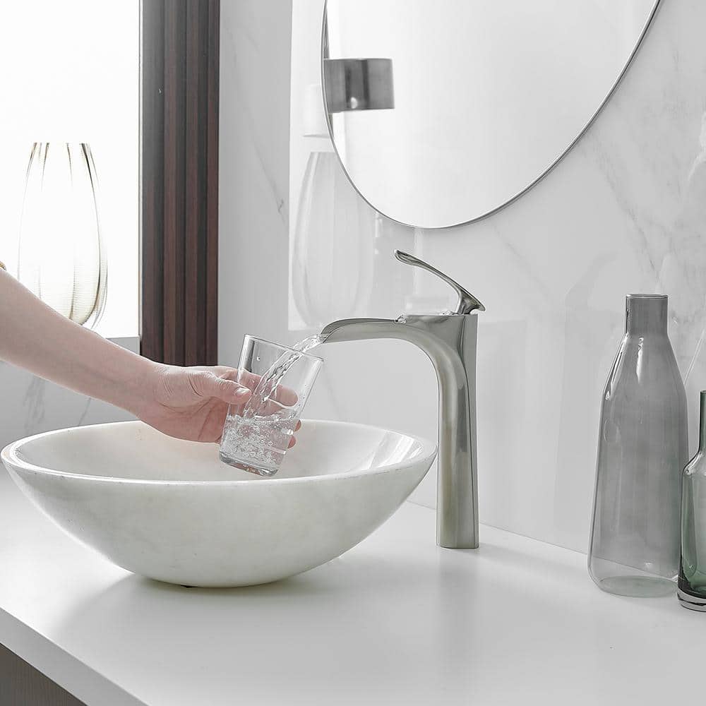 Brushed Nickel Single Handle Vessel Sink Faucet with Drain Assembly