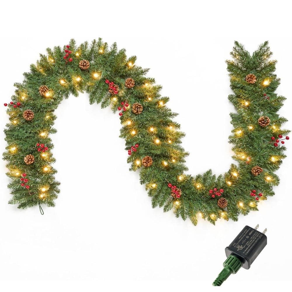 9FT Pre lit Artificial Christmas Garland, 50 Lights, Pine Cones, Red Berries, Plug In, for Holiday Decor, Warm White price history on PriceWatchPro