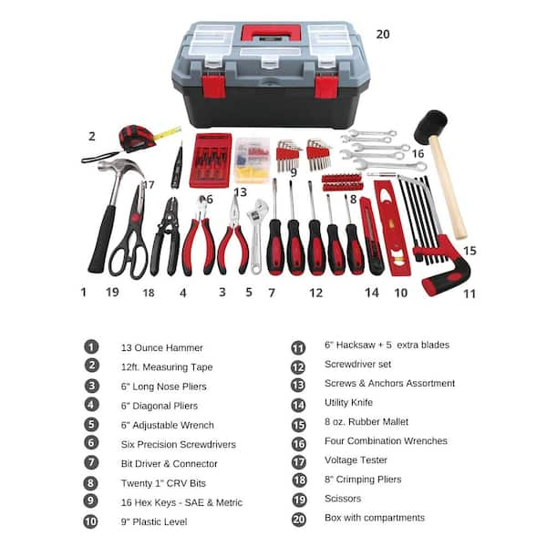 Household Tool Kit with 16.5 in. Tool Box Red (170-Piece)