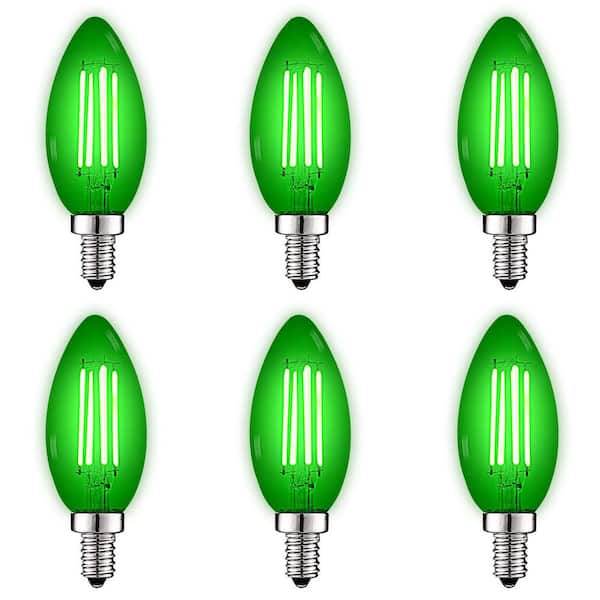 40-Watt Equivalent LED Green Light Bulb, 4.5-Watt, Colored Glass Candelabra Bulb, UL Listed, E12 Base (6-Pack)