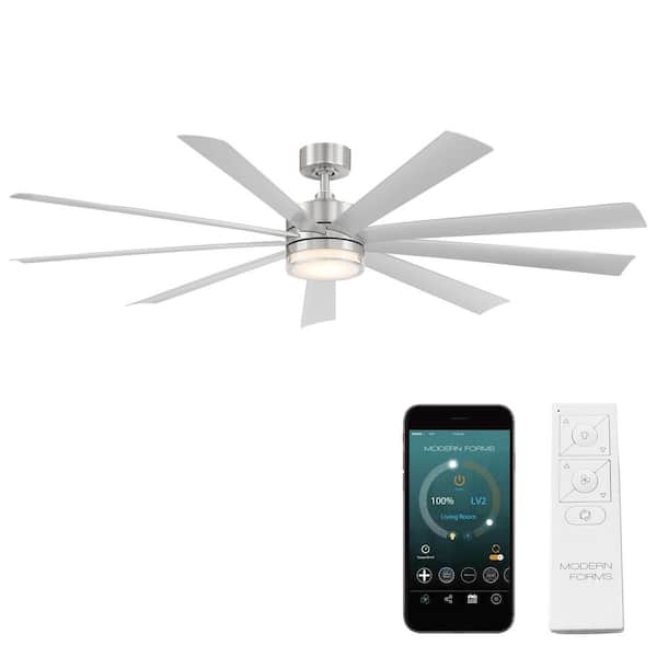 Modern Forms Wynd XL 72 in. Smart Indoor/Outdoor Ceiling Fan Stainless Steel with 3000K LED and Remote Control