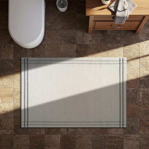 Haven 2 ft. x 3 ft. Bone Border Striped Washable Easy Jute Modern Indoor Outdoor Area Rug