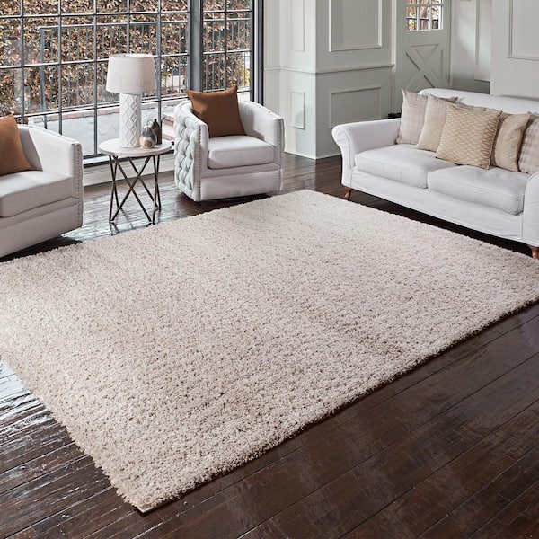 Anjou Ivory 9 ft. x 13 ft. Solid Shag Indoor Area Rug