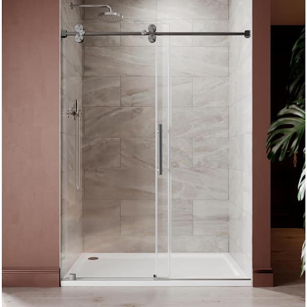UNIKOO UKS04 56 to 60 in. W x 84 in. H Sliding Frameless Shower Door in Space Gray, EnduroShield 3/8 in. SGCC Clear Glass