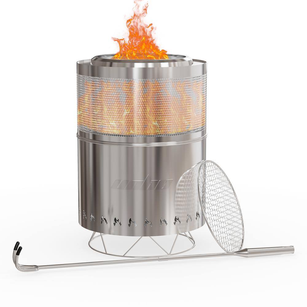 AESOME 18 in. x 14 in. Round Stainless-Steel Fire Pit Kit with Grill ...