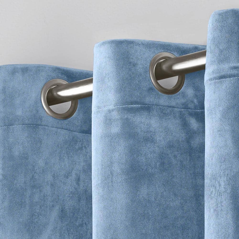 Slate Blue Velvet Light-Filtering Grommet Curtain Panels, 54" x 96"
