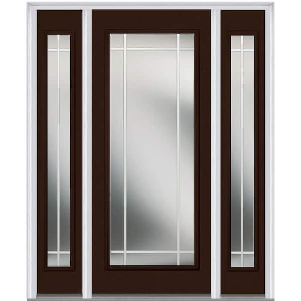 MMI Door 60 in. x 80 in. Internal Grilles Right-Hand Inswing Full Lite Clear Painted Steel Prehung Front Door with Sidelites