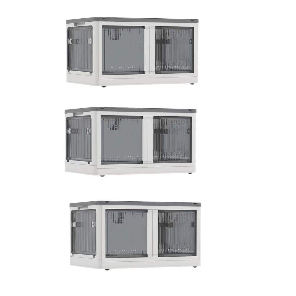 White 17 in. x 14 in. Plastic Stackable Decorative Boxes Set of 3 with Lids