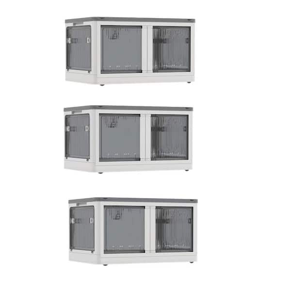 Unbranded White 17 in. x 14 in. Plastic Stackable Decorative Boxes Set of 3 with Lids Wheels, Collapsible, for Living Room Bedroom