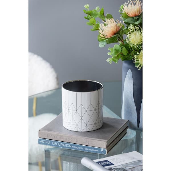 6.3 x 6.3 x 6.3 in. Ceramic Material Shape Bottle Diamond Pattern Planter-White