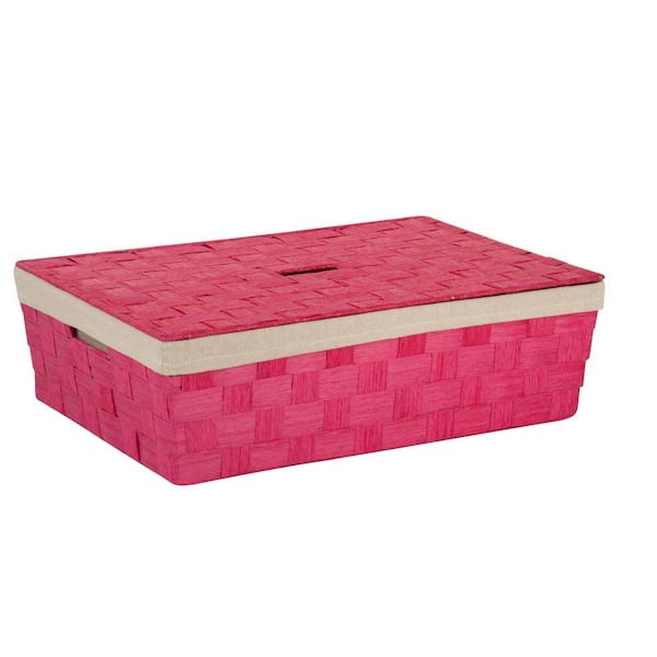 Honey-Can-Do 23.5 in. x 6.5 in. Pink Paper Rope Underbed Basket