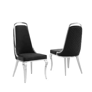 Ricky's Black Velvet Fabric Dining Chairs Set of 2
