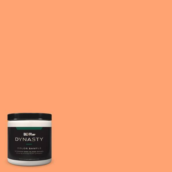 BEHR DYNASTY 8 oz. #P210-5 Cheerful Tangerine Semi-Gloss Enamel Stain-Blocking Interior/Exterior Paint and Primer Sample