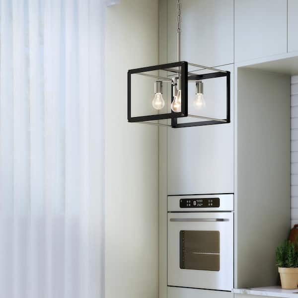 KICHLER Chatwin 4-Light Brushed Nickel with Black Transitional Square Cage Kitchen Pendant Hanging Light