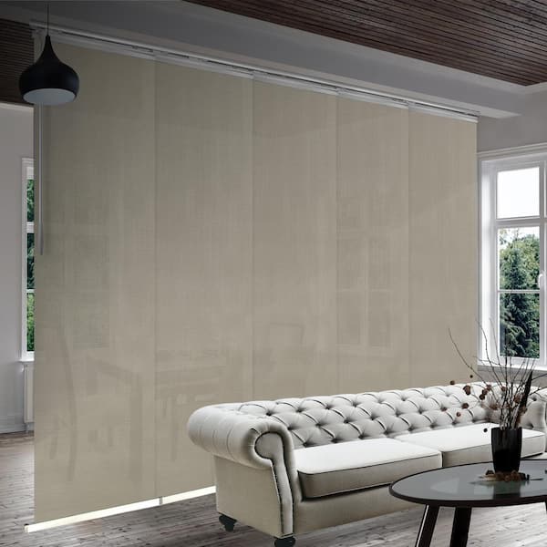 EMOH Soot 58 in. - 110 in. W x 94 in. L Adjustable 5-Panel in Satin Nickel Single Rail Panel Track with 23.5 in. Slates