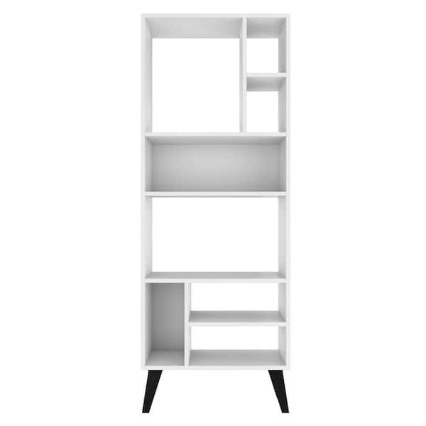 オーディオ機器 その他 Manhattan Comfort Warren Tall Bookcase 1.0 in White with Black 