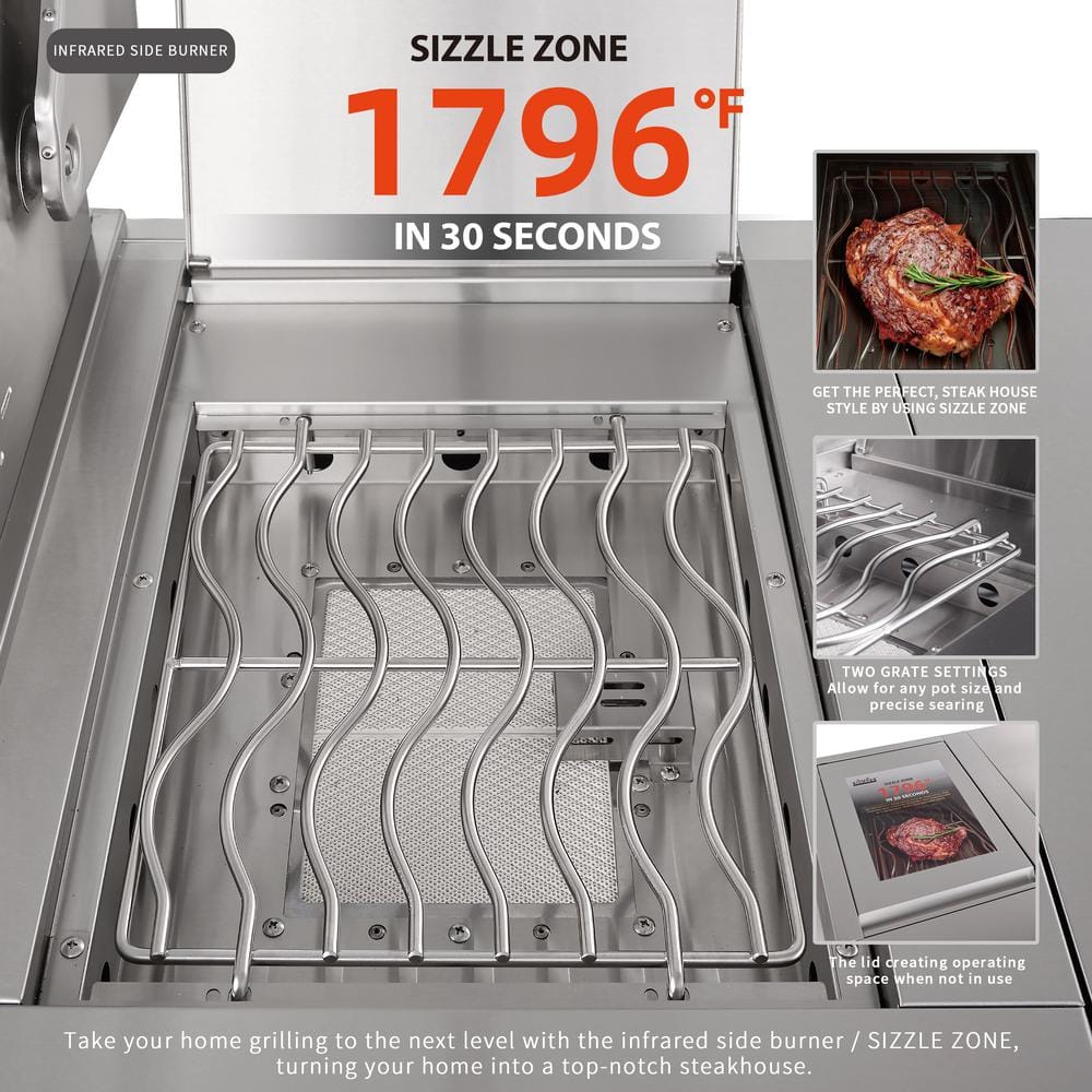 Stainless Steel 6-Burner Propane Grill Island with Rotisserie and Refrigerator