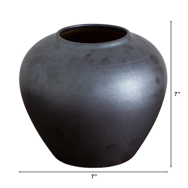 Nearly Natural 7in. Black Round Urn Vase 7537-S1 - The Home Depot