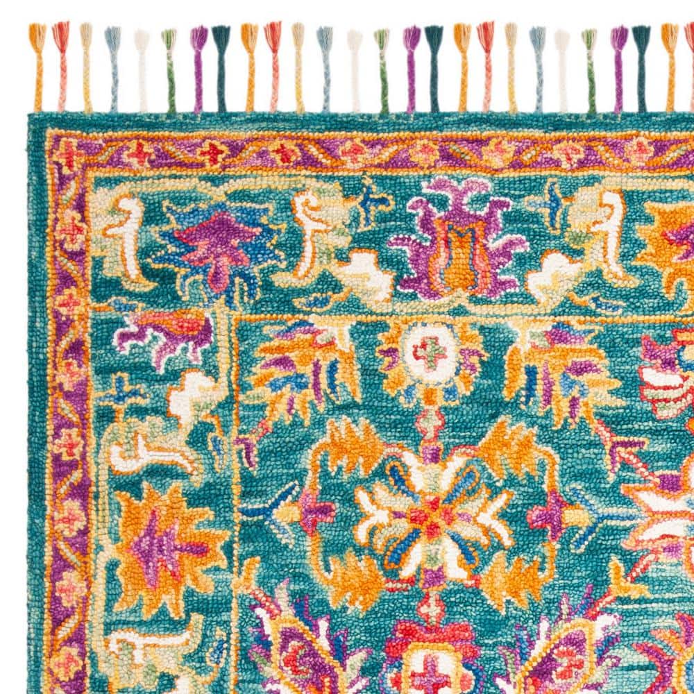 Handmade Blue and Purple Floral Wool Area Rug