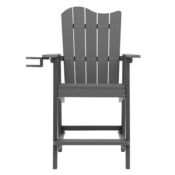 LUE BONA Dark Grey Plastic Adirondack Outdoor Bar Stool with Cup Holder ...