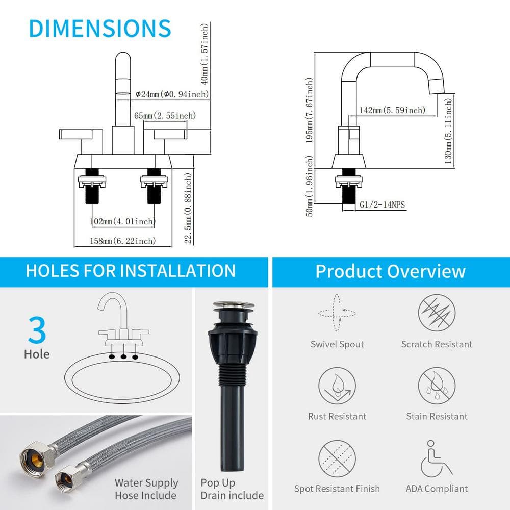 Brushed Nickel Double Handle Mid Arc Bathroom Faucet