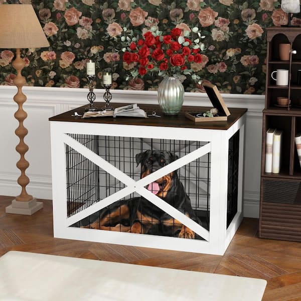 Modern Dog Crate Enclosure Funiture, Decorative Pet House End Table for Large Medium Small Dogs