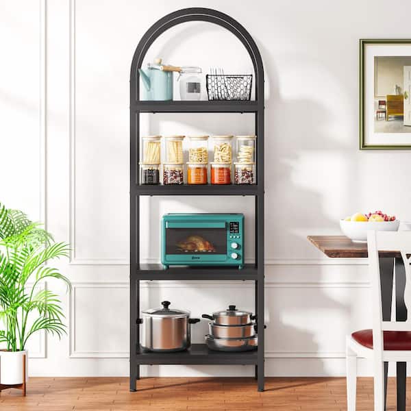 Eulas 70.9 in. Tall Black Wood 4-Shelf Standard Bookcase with Metal Frame, Farmhouse Storage Rack Standing Bookshelf