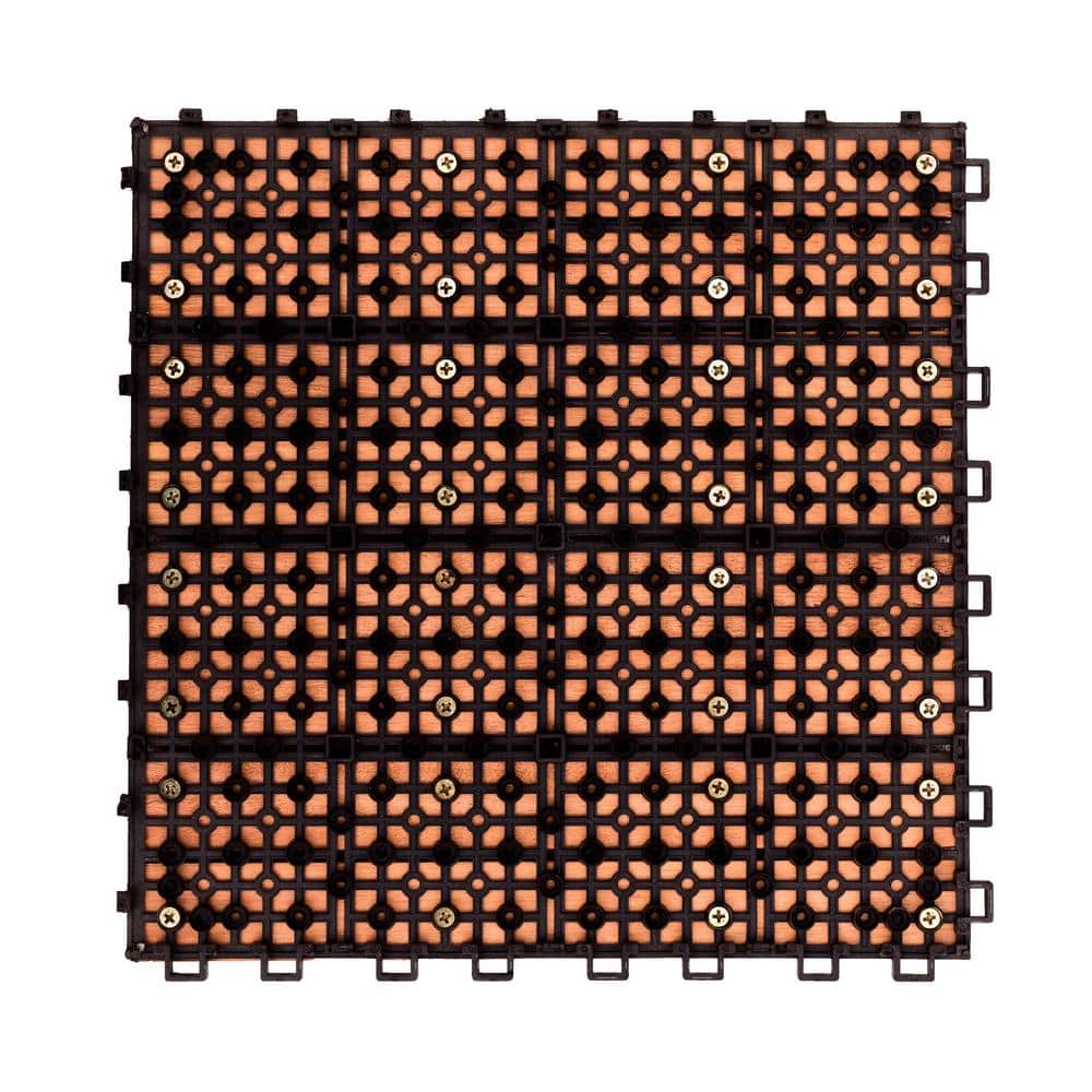 Kaia 11" Reddish Brown Eucalyptus Wood Interlocking Deck Tile Set