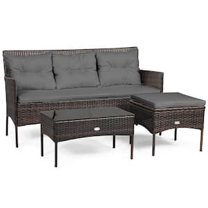 PE Wicker Outdoor Sectional Sofa with Gray Cushions and Table