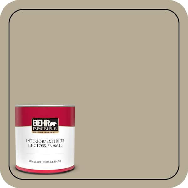 BEHR PREMIUM PLUS 1 qt. #N330-4 Explorer Khaki Hi-Gloss Enamel Interior/Exterior Paint & Primer