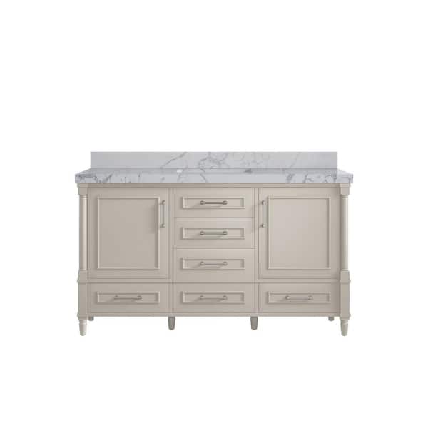 Willow Collections Hudson 60 in. W x 22 in. D x 36 in. H Single Sink Bath Vanity in Fine Grain with 2" Venatino Qt. Top