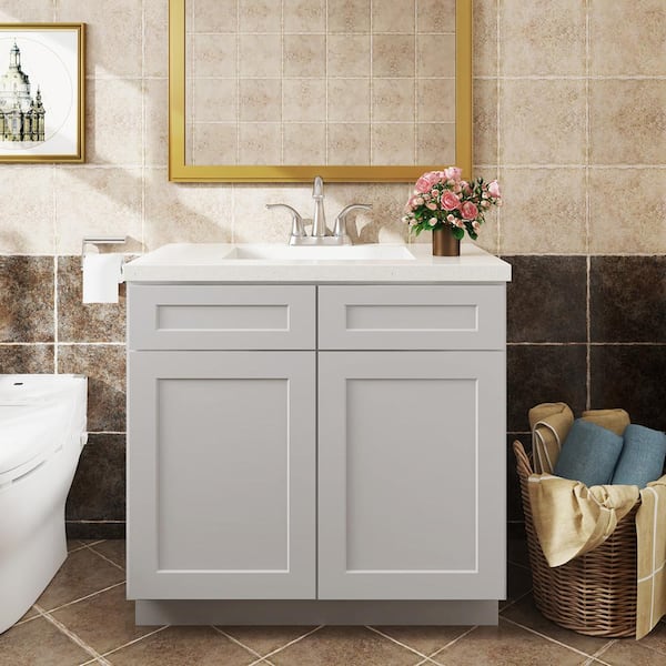 Hausvita 30 in. W x 21 in. D x 34.5 in. H in Shaker Dove Plywood Ready to Assemble Floor Vanity Sink Base Kitchen Cabinet